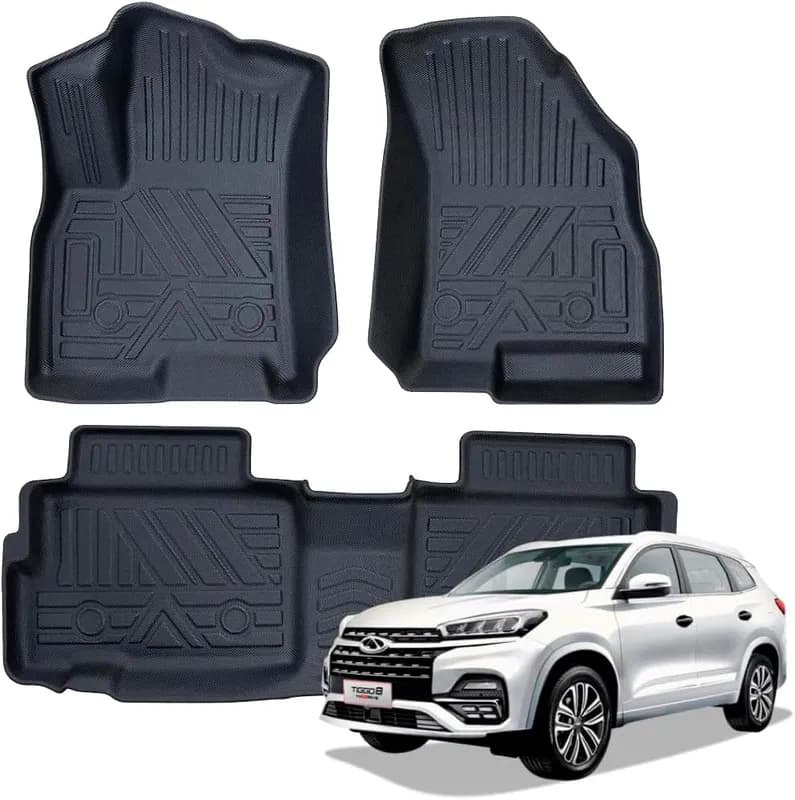 Tapete Automotivo Bandeja 3D em Borracha TPO para Chery Tiggo 8 – Jogo com 3 Peças MOOB| Borda Alta, Impermeável e Encaixe Sob Medida