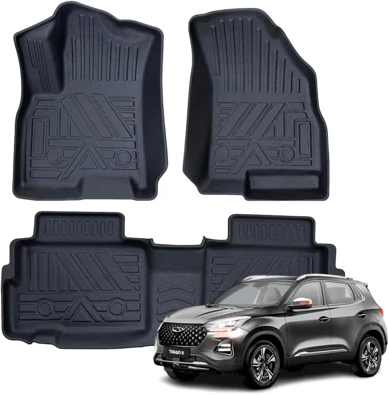 Tapete Automotivo Bandeja 3D em Borracha TPO para Chery Tiggo 5X – Jogo com 3 Peças MOOB | Borda Alta, Impermeável e Encaixe Sob Medida